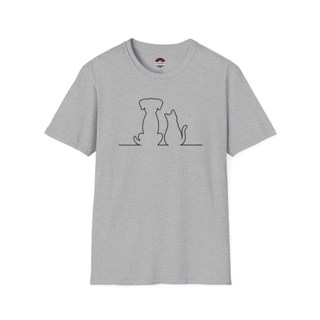 Dog and Cat Line Art T‑Shirt — Minimal Pet Silhouette Tee