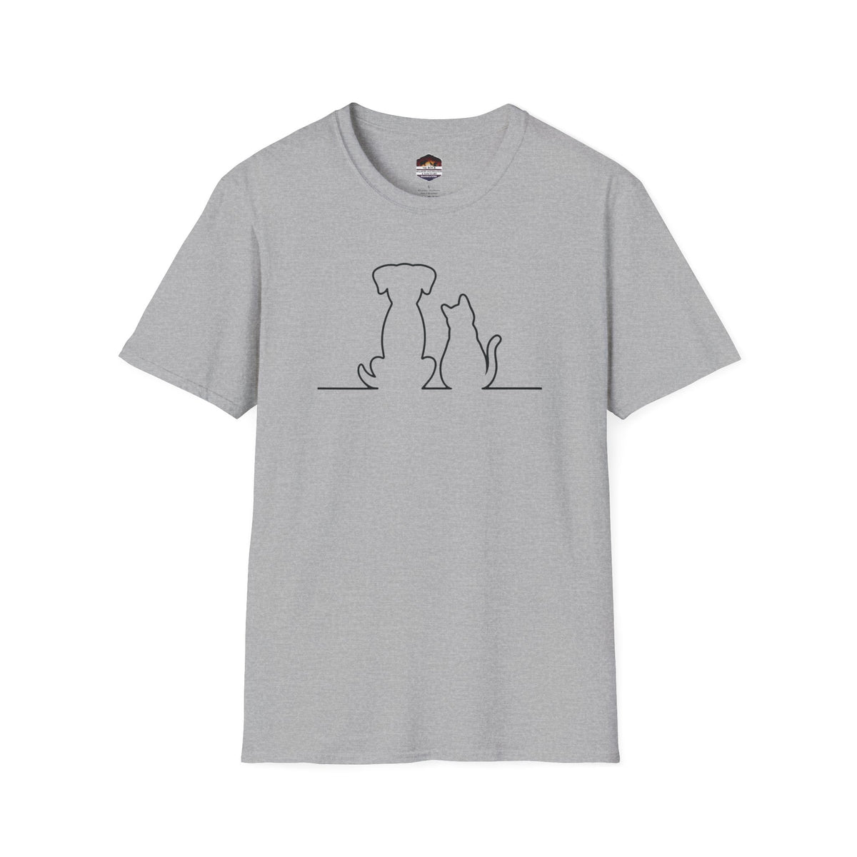 Dog and Cat Line Art T‑Shirt — Minimal Pet Silhouette Tee