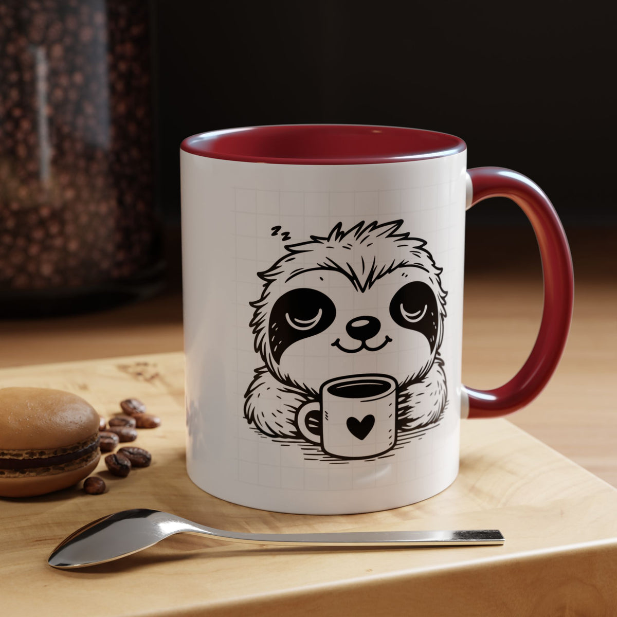 Cute Sloth Coffee Mug (Accent, 11/15oz) — Adorable Cartoon Sloth Holding Coffee Cup