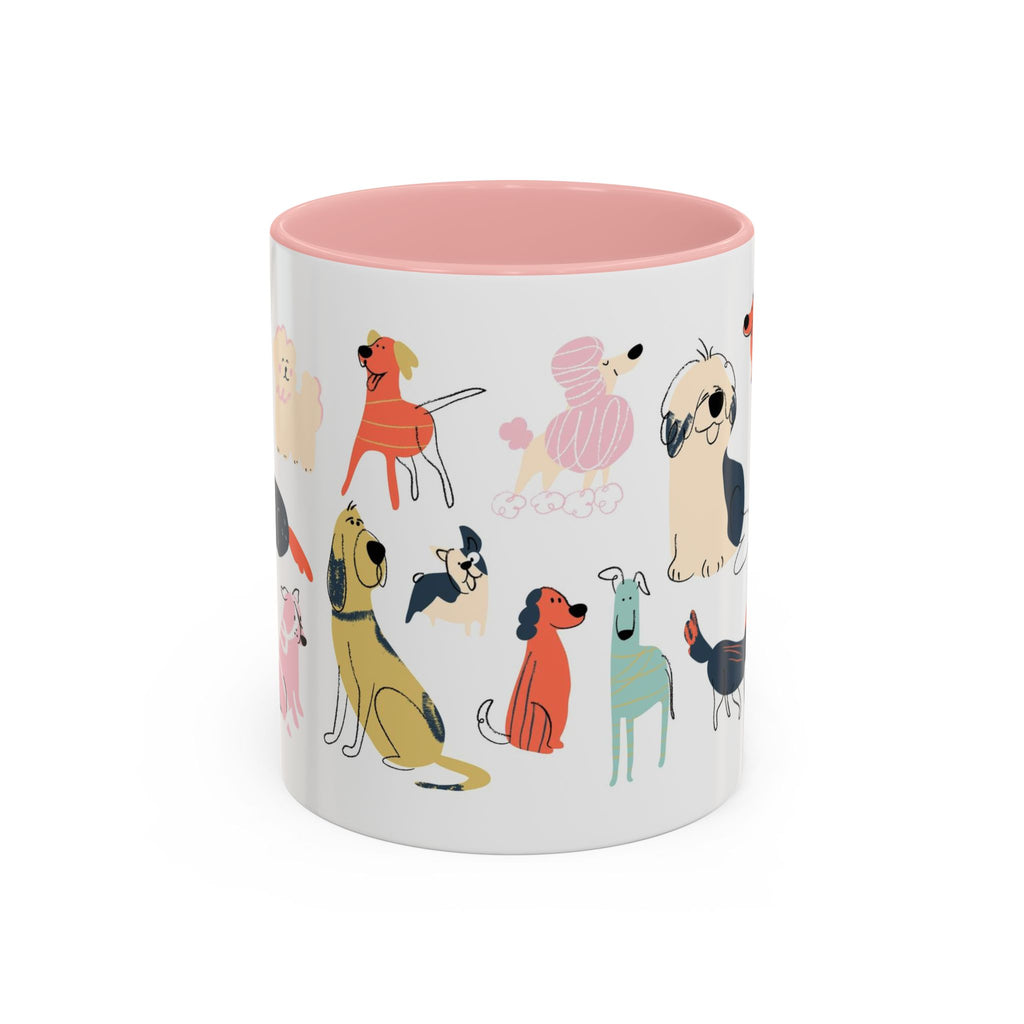 Dog Pattern Accent Coffee Mug — Cute Colorful Dog Breed Illustration (11/15 oz)