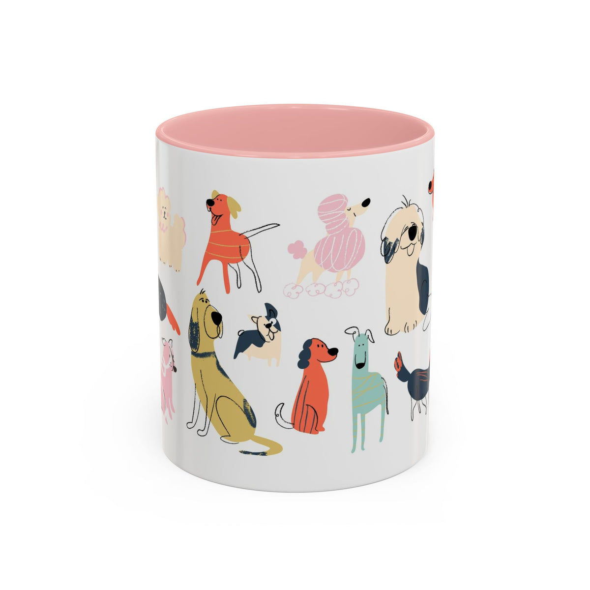 Dog Pattern Accent Coffee Mug — Cute Colorful Dog Breed Illustration (11/15 oz)
