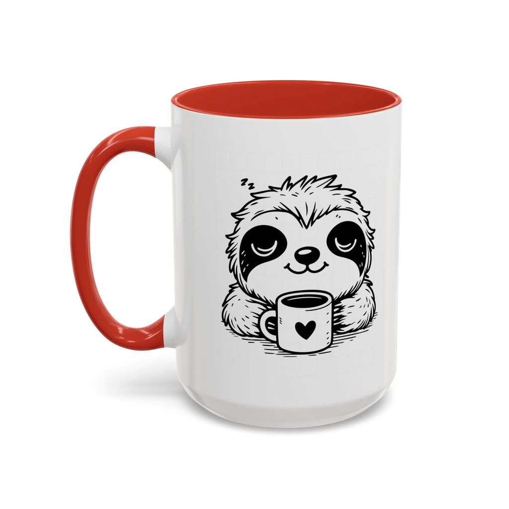 Cute Sloth Coffee Mug (Accent, 11/15oz) — Adorable Cartoon Sloth Holding Coffee Cup