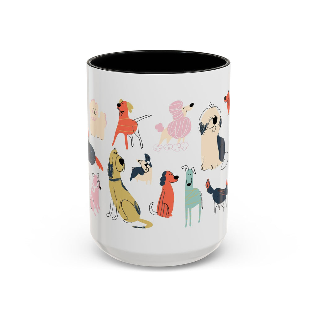 Dog Pattern Accent Coffee Mug — Cute Colorful Dog Breed Illustration (11/15 oz)