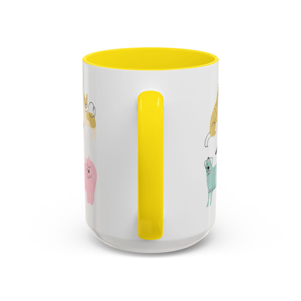Dog Pattern Accent Coffee Mug — Cute Colorful Dog Breed Illustration (11/15 oz)
