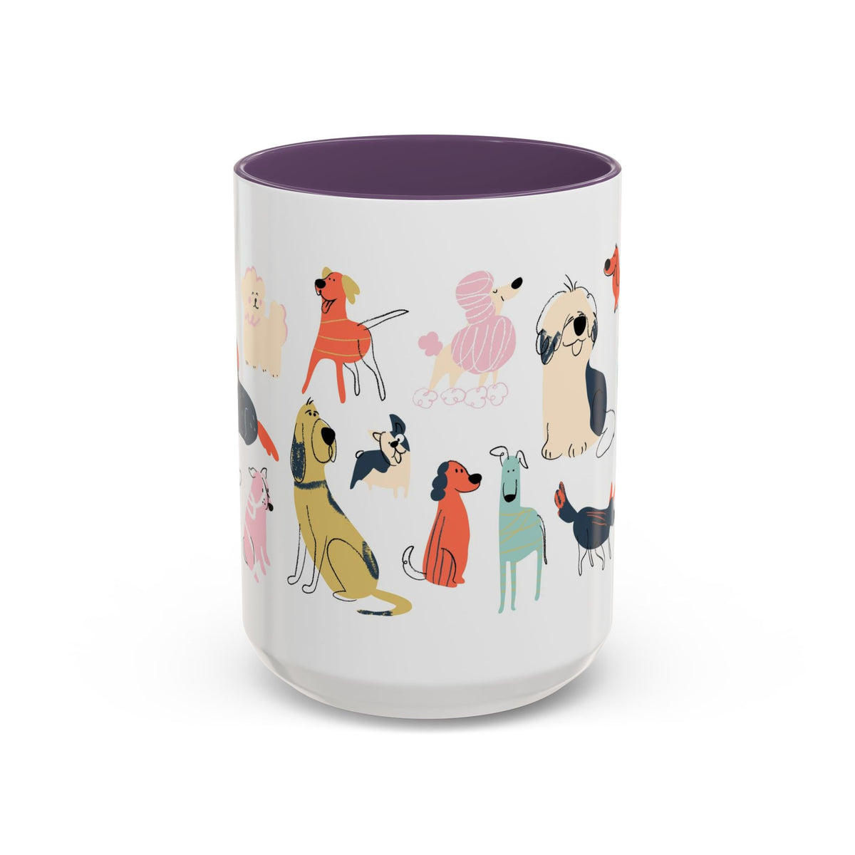 Dog Pattern Accent Coffee Mug — Cute Colorful Dog Breed Illustration (11/15 oz)