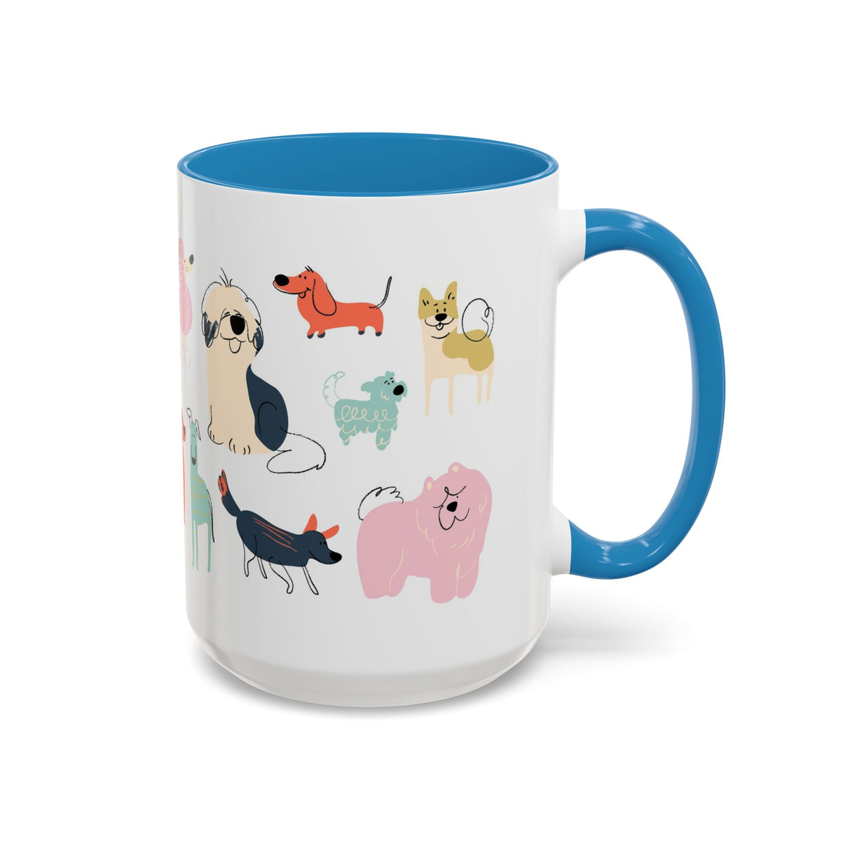Dog Pattern Accent Coffee Mug — Cute Colorful Dog Breed Illustration (11/15 oz)