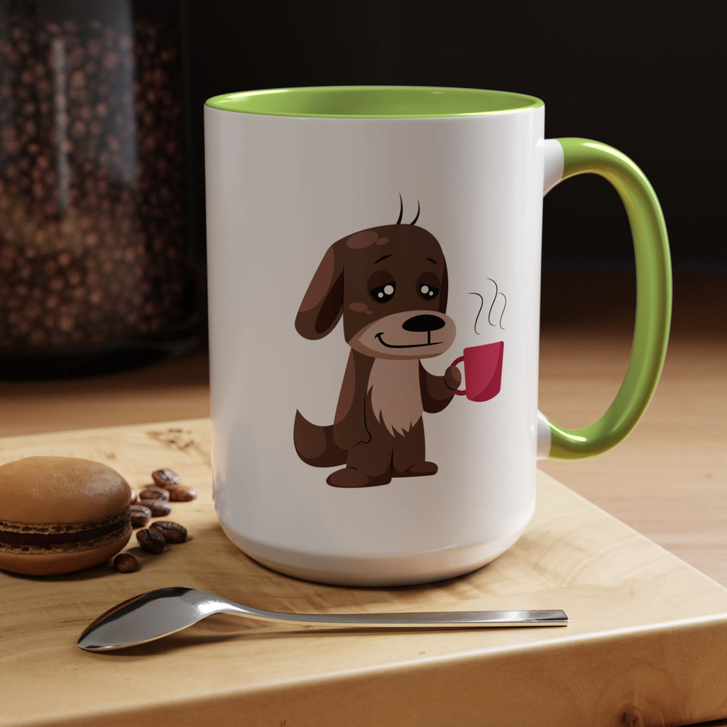 Cute Coffee Dog Mug — Adorable Puppy Holding Coffee Accent Mug (11/15 oz)