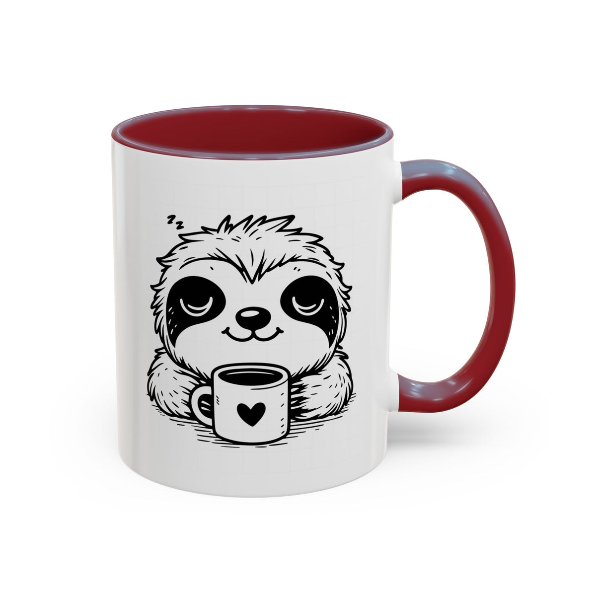 Cute Sloth Coffee Mug (Accent, 11/15oz) — Adorable Cartoon Sloth Holding Coffee Cup