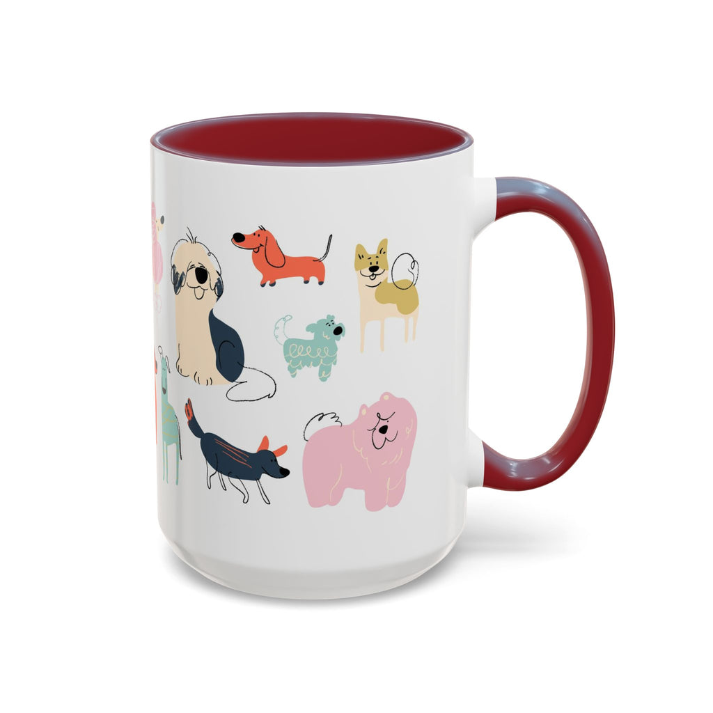 Dog Pattern Accent Coffee Mug — Cute Colorful Dog Breed Illustration (11/15 oz)
