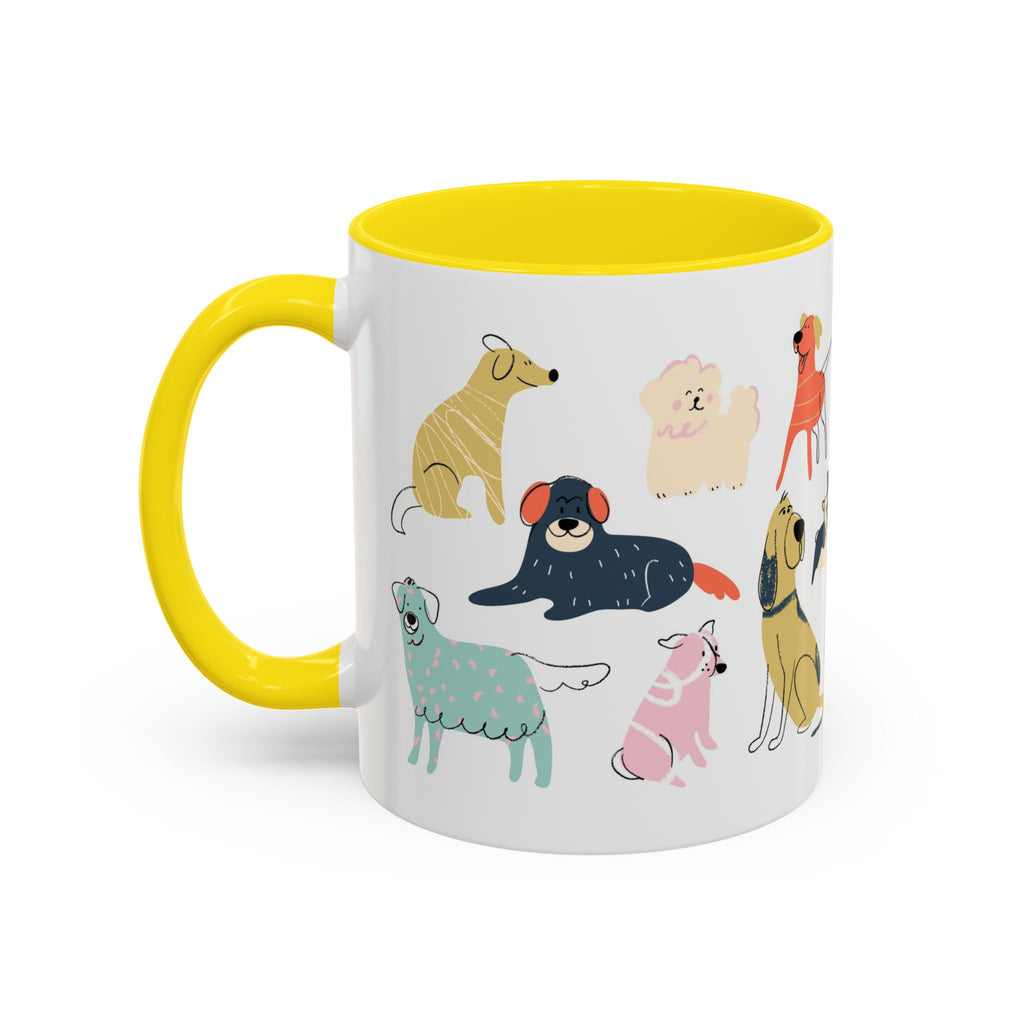 Dog Pattern Accent Coffee Mug — Cute Colorful Dog Breed Illustration (11/15 oz)