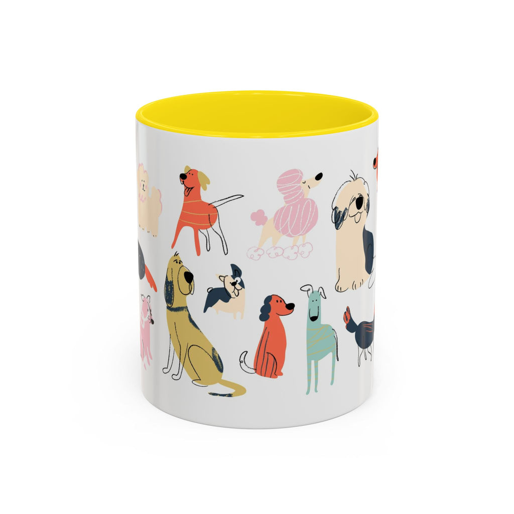 Dog Pattern Accent Coffee Mug — Cute Colorful Dog Breed Illustration (11/15 oz)
