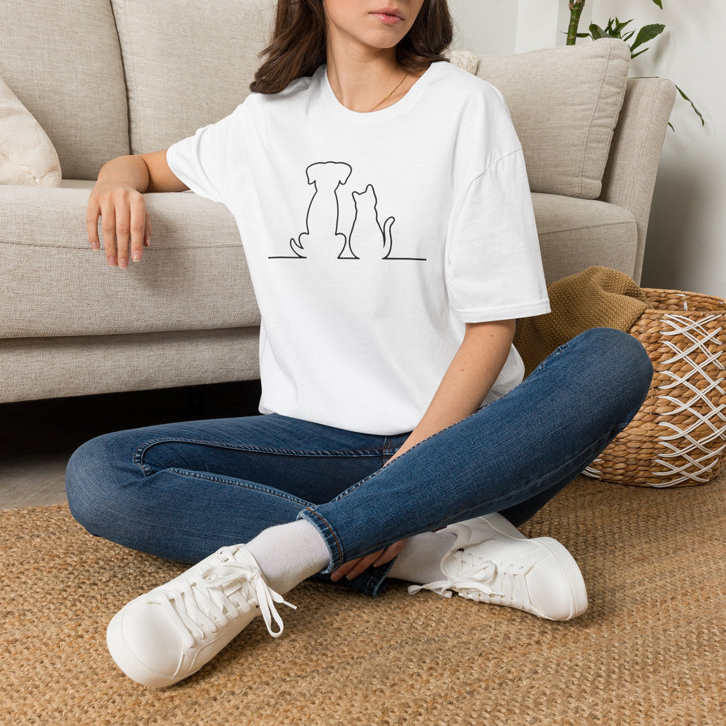 Dog and Cat Line Art T‑Shirt — Minimal Pet Silhouette Tee