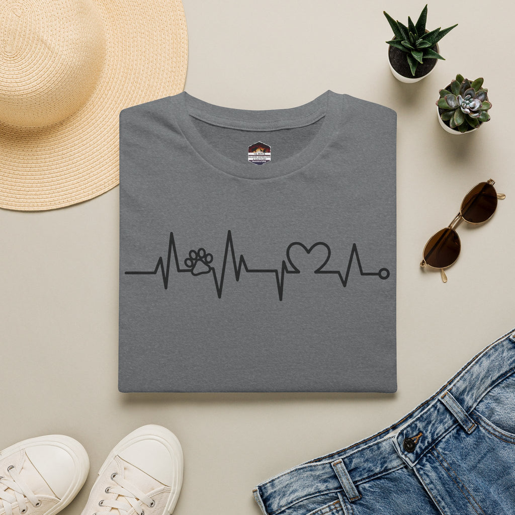 Heartbeat Paw & Heart T-Shirt — Pet Lover EKG Tee