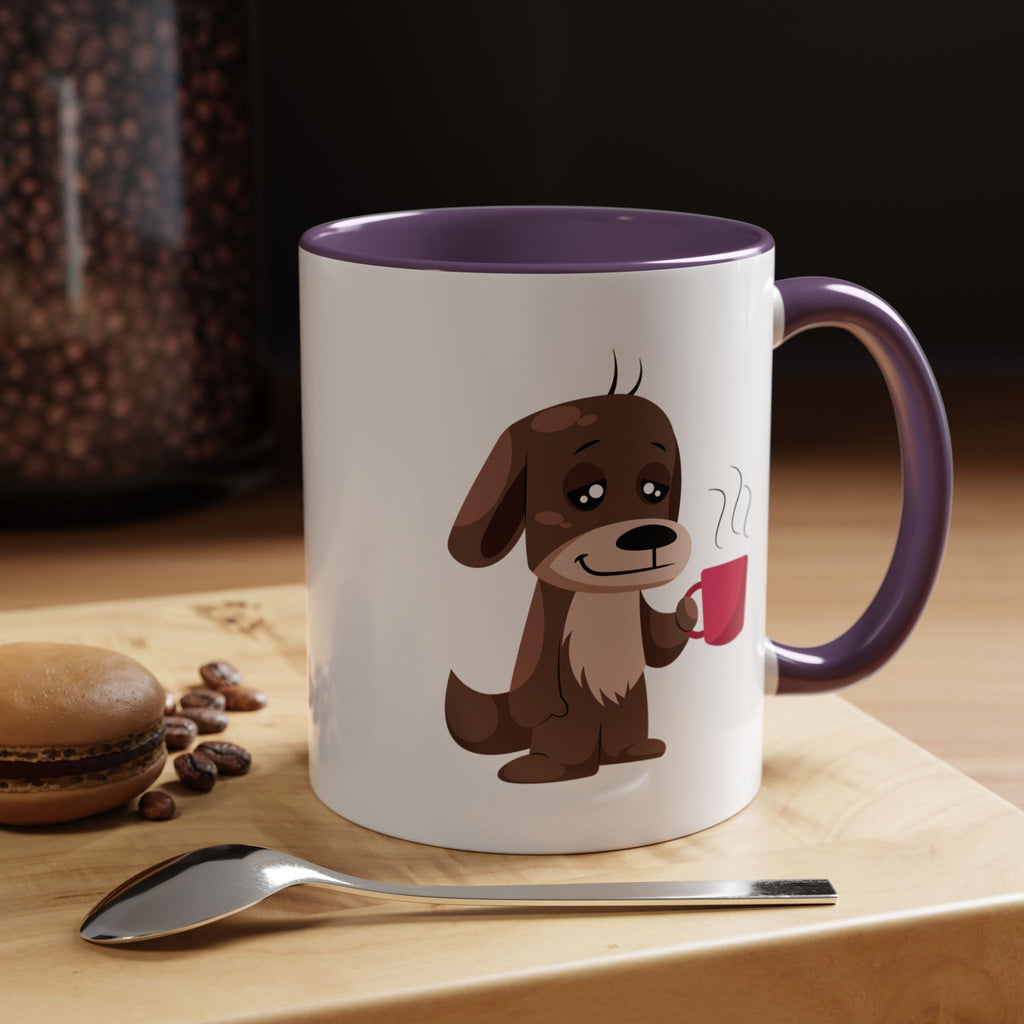 Cute Coffee Dog Mug — Adorable Puppy Holding Coffee Accent Mug (11/15 oz)
