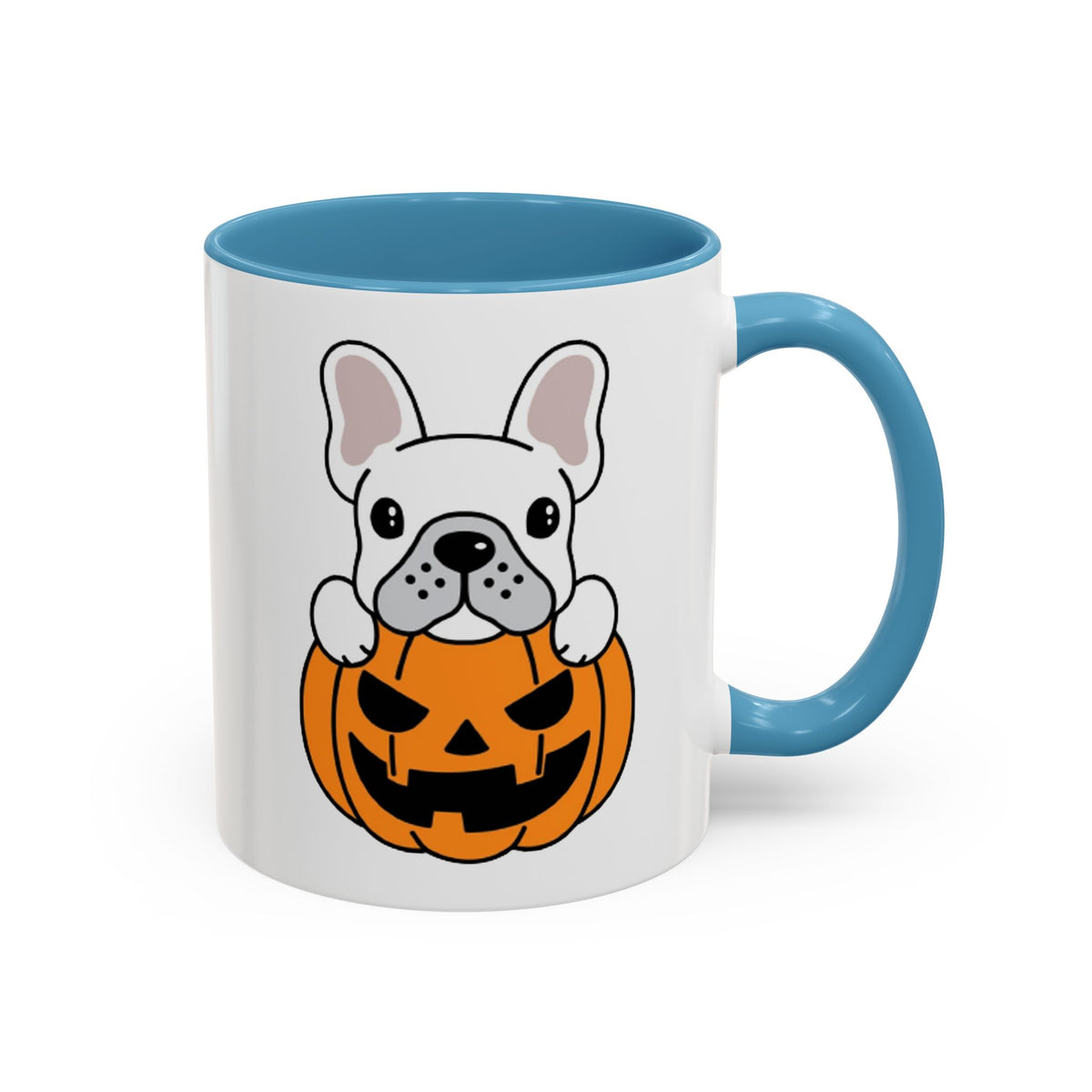 French Bulldog Halloween Coffee Mug – Cute Pup Peeking from Jack-o'-Lantern Accent Mug (11/15oz)