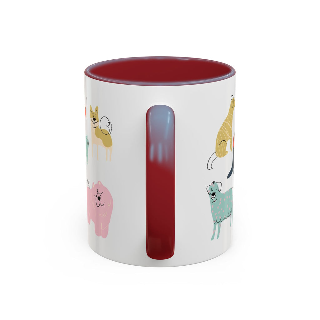 Dog Pattern Accent Coffee Mug — Cute Colorful Dog Breed Illustration (11/15 oz)