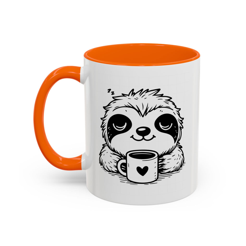 Cute Sloth Coffee Mug (Accent, 11/15oz) — Adorable Cartoon Sloth Holding Coffee Cup