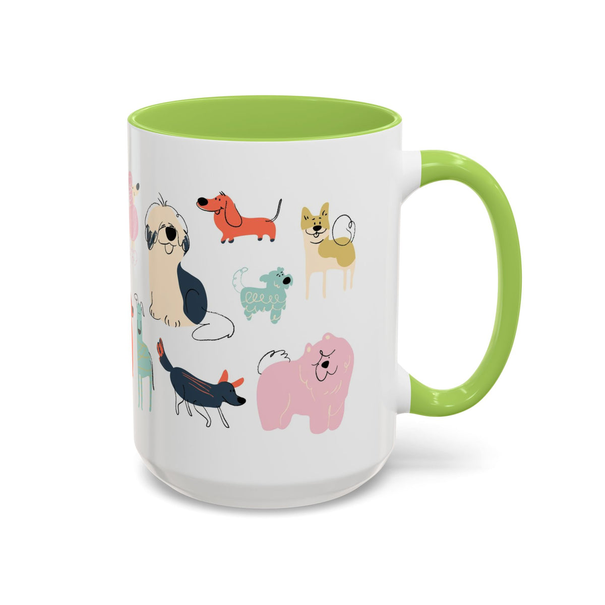 Dog Pattern Accent Coffee Mug — Cute Colorful Dog Breed Illustration (11/15 oz)