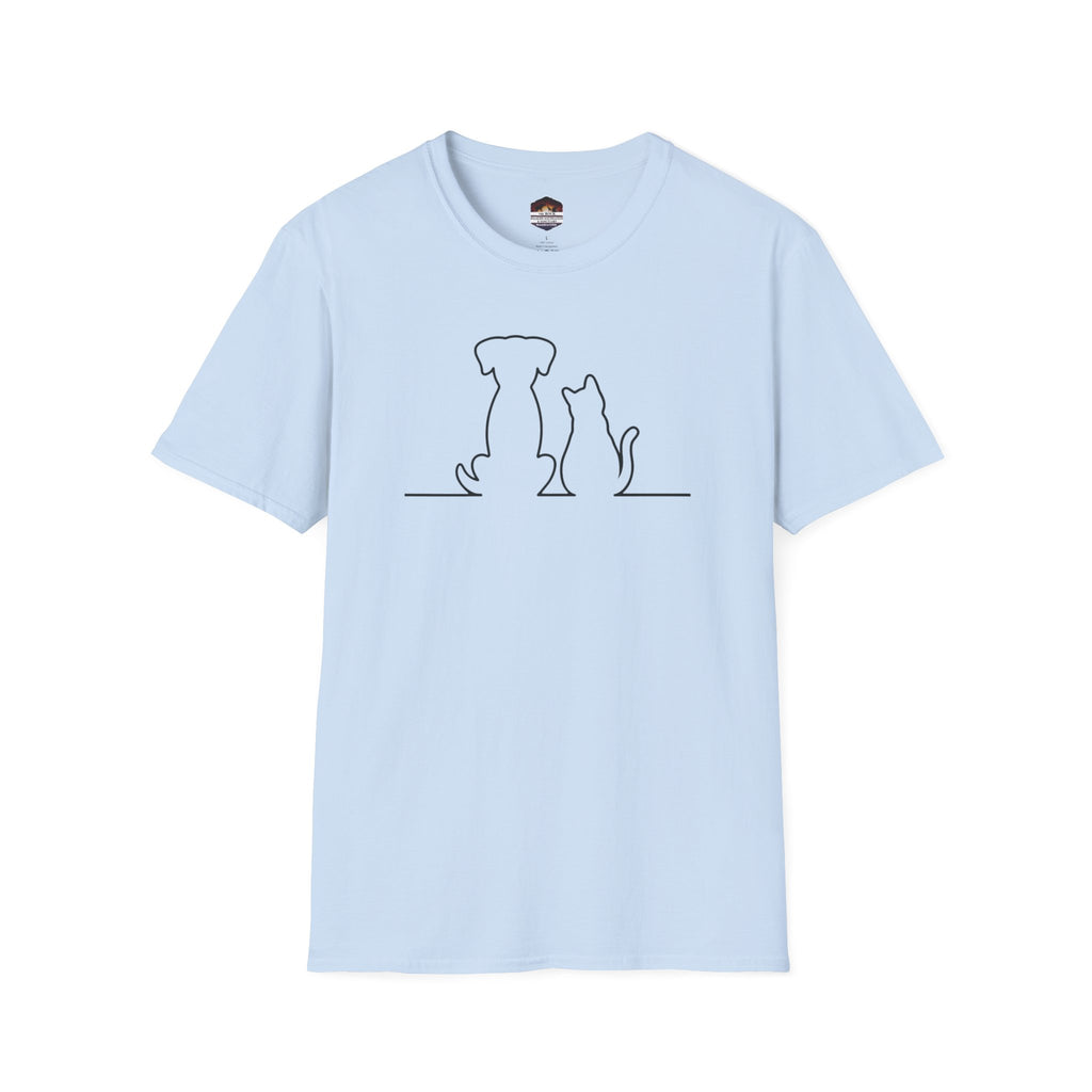 Dog and Cat Line Art T‑Shirt — Minimal Pet Silhouette Tee