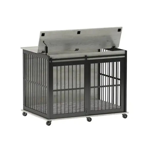 Iron and Wood Dog Crate End Table