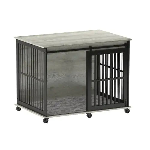 Iron and Wood Dog Crate End Table