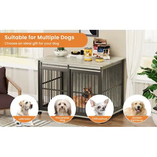 Iron and Wood Dog Crate End Table