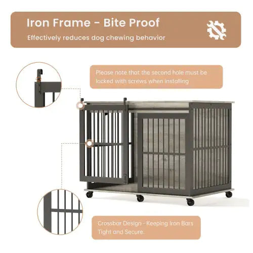 Iron and Wood Dog Crate End Table
